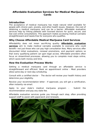Affordable Evaluation Services for Medical Marijuana Cards