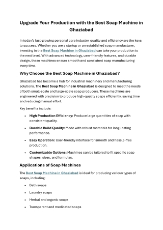 Upgrade Your Production with the Best Soap Machine in Ghaziabad