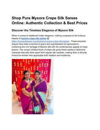 Shop Pure Mysore Crepe Silk Sarees Online_ Authentic Collection & Best Prices