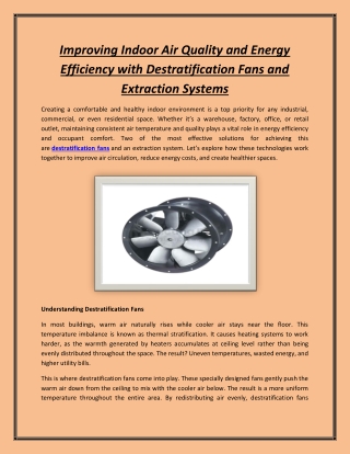 Improving Indoor Air Quality and Energy Efficiency with Destratification Fans an