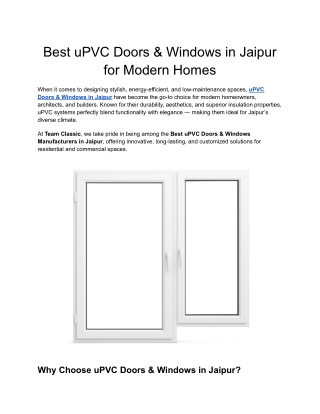 Best uPVC Doors & Windows in Jaipur for Modern Homes