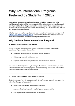 Why Are International Programs Preferred by Students in 2026