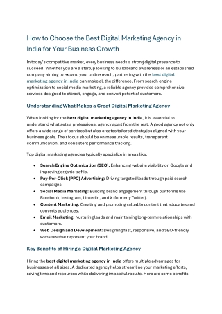 How to Choose the Best Digital Marketing Agency in India for Your Business Growth