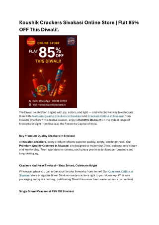 Koushik Crackers Sivakasi Online Store Flat 85 OFF This Diwali!