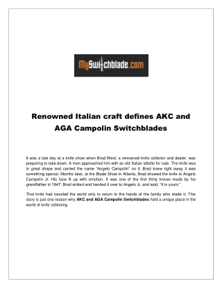 Renowned Italian craft defines AKC and AGA Campolin Switchblades