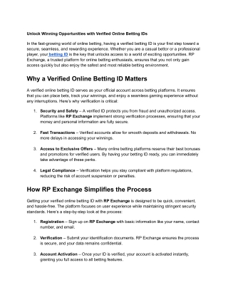 Unlock Winning Opportunities with Verified Online Betting IDs