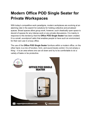 Modern Office POD Single Seater for Private Workspaces