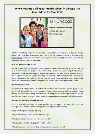 Bilingual French School Chicago