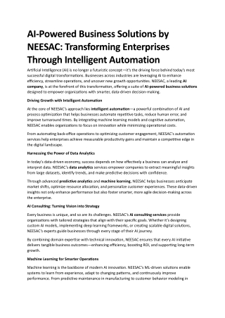 AI-Powered Business Solutions by NEESAC | Intelligent Automation & Analytics