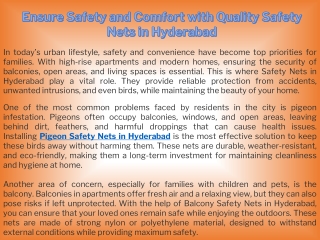 Ensure Safety and Comfort with Quality Safety Nets in Hyderabad