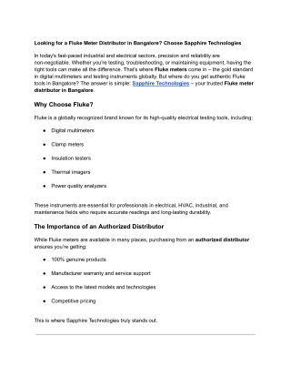 Fluke meter Distributor in Bangalore