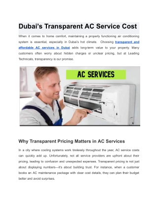 Dubai’s Transparent AC Service Cost