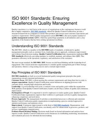 ISO 9001 Standards – Foundation for Global Quality Practices