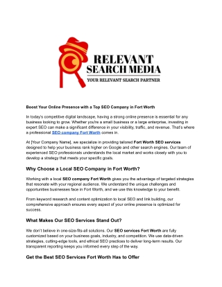 Boost Your Online Presence with a Top SEO Company in Fort Worth