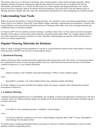 Kitchen Flooring Installation: Choosing the Right Material in Vancouver