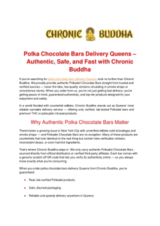 Polka Chocolate Bars Delivery Queens – Authentic, Safe, and Fast with Chronic Buddha