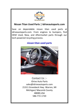 Nissan Titan Used Parts  Idriveautoparts.com
