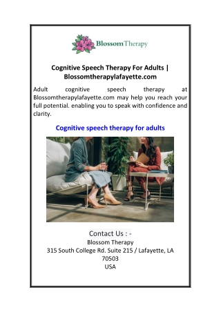 Cognitive Speech Therapy For Adults  Blossomtherapylafayette.com