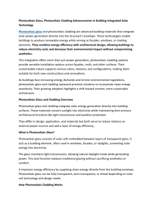 Photovoltaic Glass, Photovoltaic Cladding Advancements in Building-Integrated Solar Technology