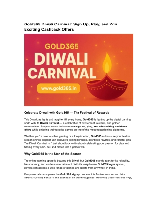 Gold365 Diwali Carnival Sign Up, Play, and Win Exciting Cashback Offers