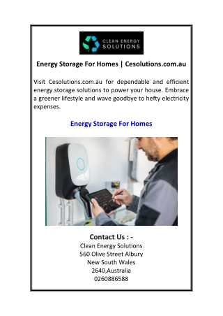 Energy Storage For Homes  Cesolutions.com.au