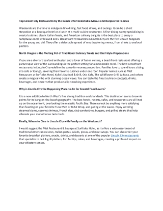 Top Lincoln City Restaurants by the Beach Offer Delectable Menus and Recipes for Foodies