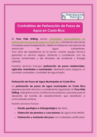Contratistas de Perforacion de Pozos de Agua en Costa Rica