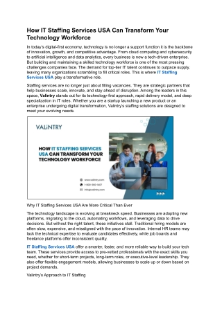 How IT Staffing Services USA Can Transform Your Technology Workforce
