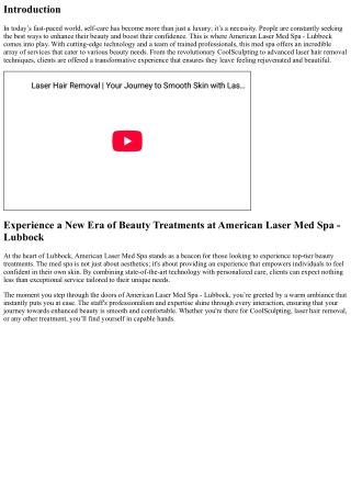 Experience a New Era of Beauty Treatments at American Laser Med Spa - Lubbock