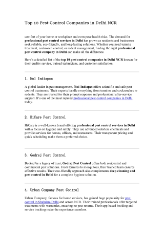 Top 10 Pest Control Companies in Delhi NCR