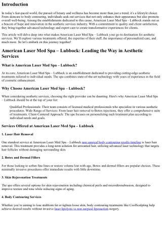 American Laser Med Spa – Lubbock: Quality Aesthetic Services Just For You