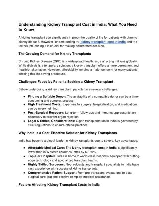Understanding Kidney Transplant Cost in India_ What You Need to Know