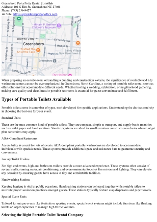 Greensboro Portable Toilet Rentals: Quality and Tidiness Guaranteed