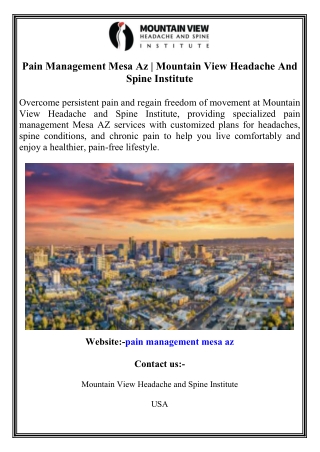 Pain Management Mesa Az  Mountain View Headache And Spine Institute