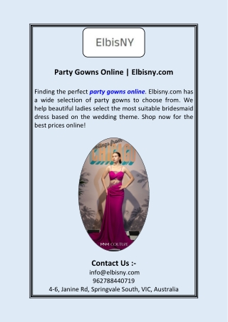 Party Gowns Online  Elbisny