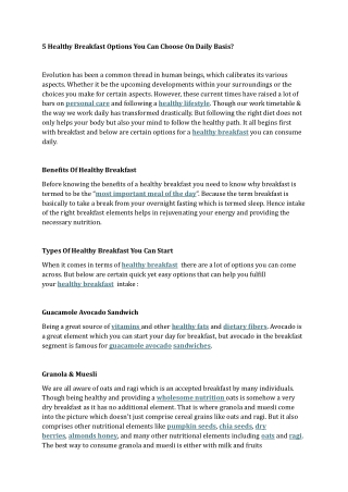 5 Healthy Breakfast Options You Can Choose On Daily Basis