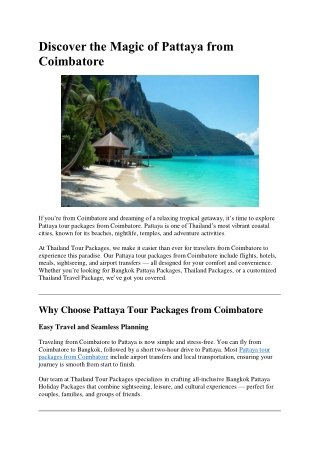Pattaya Tour Packages from Coimbatore – Breezo