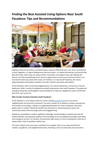 Finding the Best Assisted Living Options Near South Pasadena- Tips and Recommendations