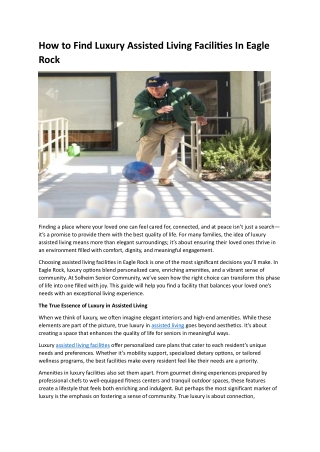 How to Find Luxury Assisted Living Facilities In Eagle Rock
