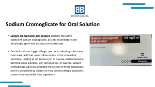 Sodium Cromoglicate for Oral Solution - Brown & Burk