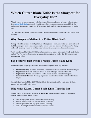 Which Cutter Blade Knife Is the Sharpest for Everyday Use