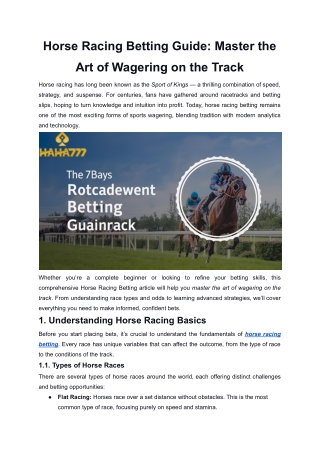 Horse Racing Betting Guide_ Master the Art of Wagering on the Track