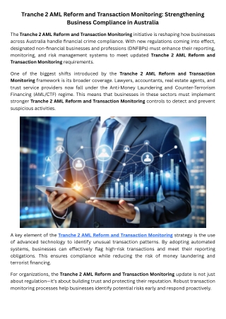 Tranche 2 AML Reform and Transaction Monitoring Strengthening Business Compliance in Australia