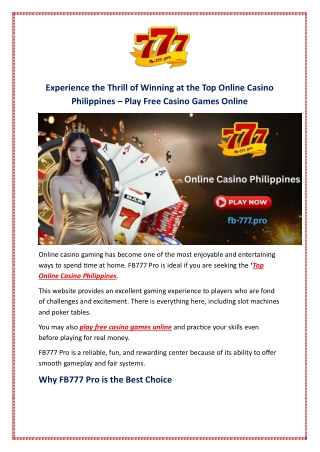 Experience the Thrill of Winning at the Top Online Casino Philippines