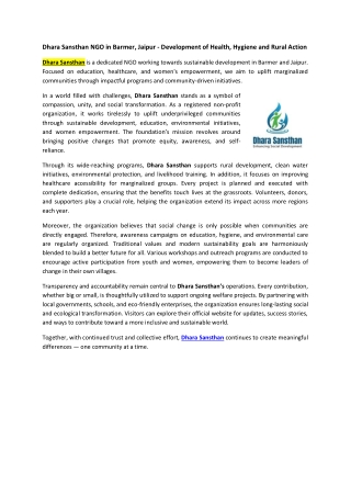 Dhara Sansthan NGO in Barmer, Jaipur - Development of Health, Hygiene and Rural Action