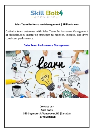 Sales Team Performance Management | Skillbolts.com