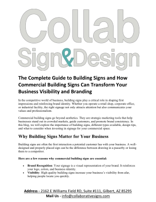The Complete Guide to Building Signs and How Commercial Building Signs Can Transform Your Business Visibility and Brandi