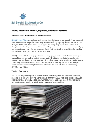 S690ql Steel Plate Traders