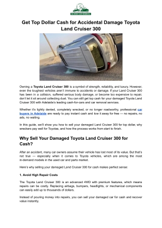Cash for Accidental Damage Toyota Land Cruiser 300