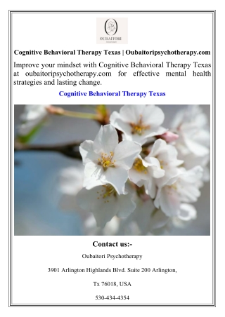 Cognitive Behavioral Therapy Texas  Oubaitoripsychotherapy.com